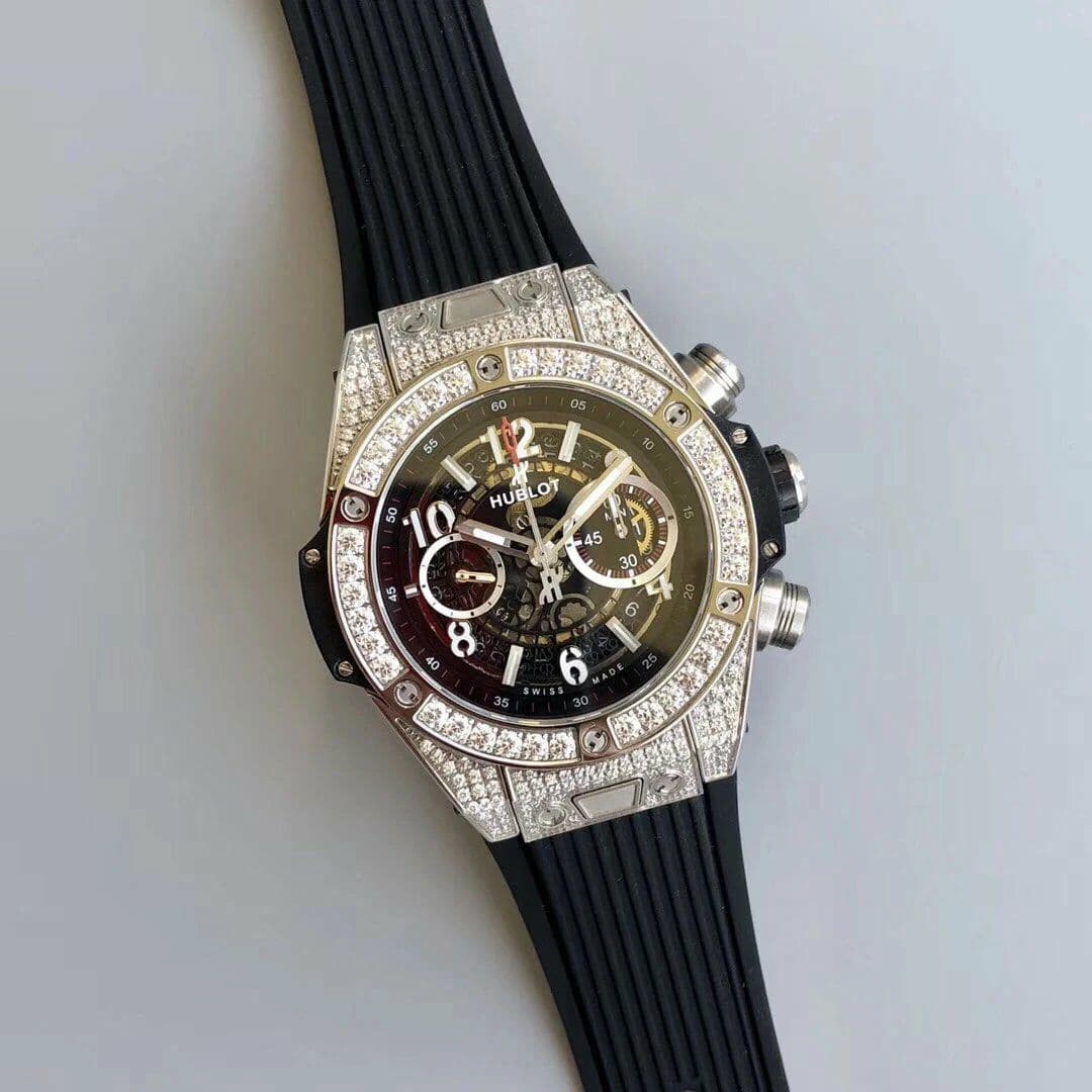 Big Bang Unico Diamond HBF 1:1 Best Edition White Skeleton Dial Rainbow Bezel on Black Rubber Strap A1242 Big Bang Unico Diamond HBF 1:1 Best Edition White Skeleton Dial Rainbow Bezel on Black Rubber Strap A1242