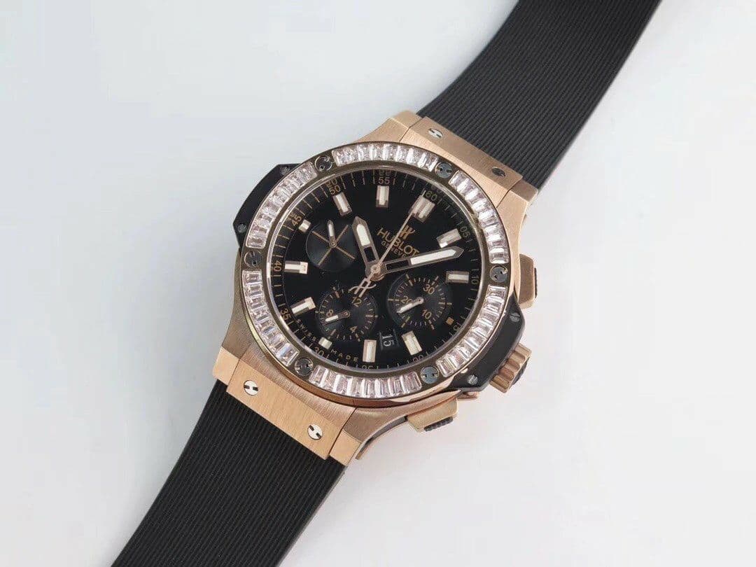 Big Bang 44mm SS Gold Dial Diamond Bezel on Black Leather Strap HUB4104 Big Bang 44mm SS Gold Dial Diamond Bezel on Black Leather Strap HUB4104