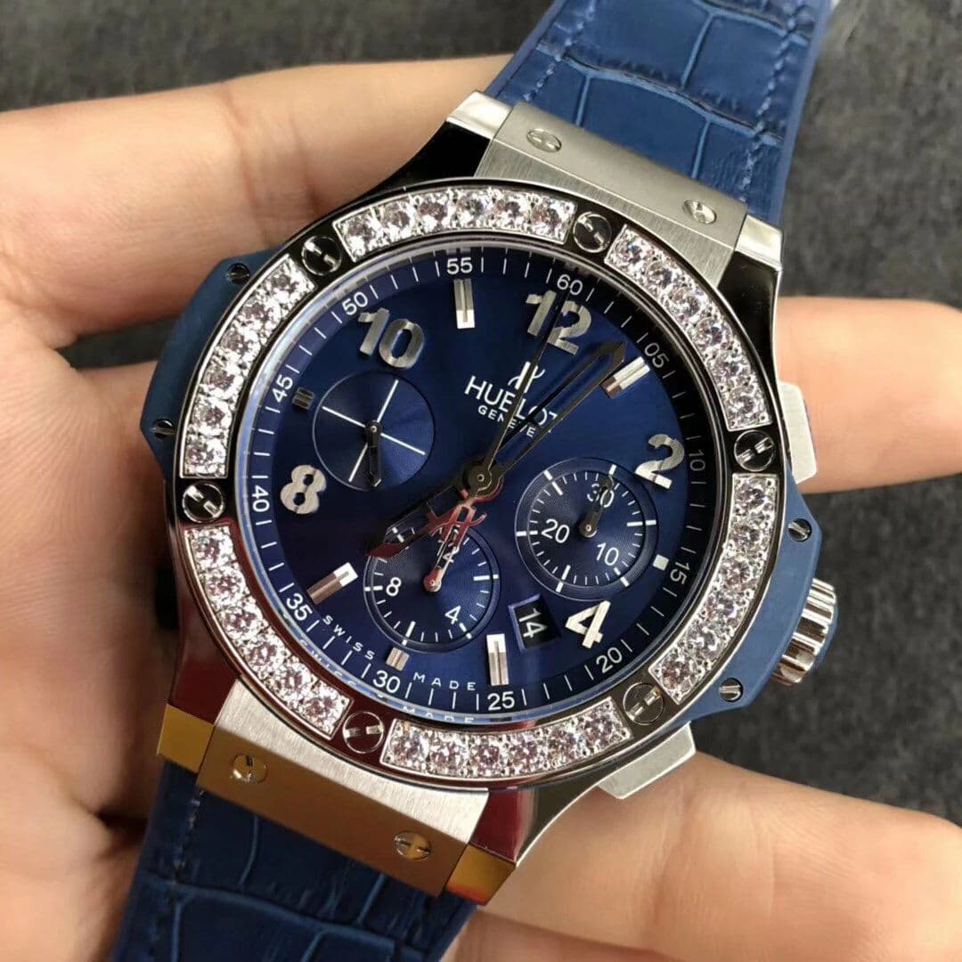 Big Bang 44mm SS Blue Dial Diamond Bezel on Blue Leather Strap HUB4104 Big Bang 44mm SS Blue Dial Diamond Bezel on Blue Leather Strap HUB4104