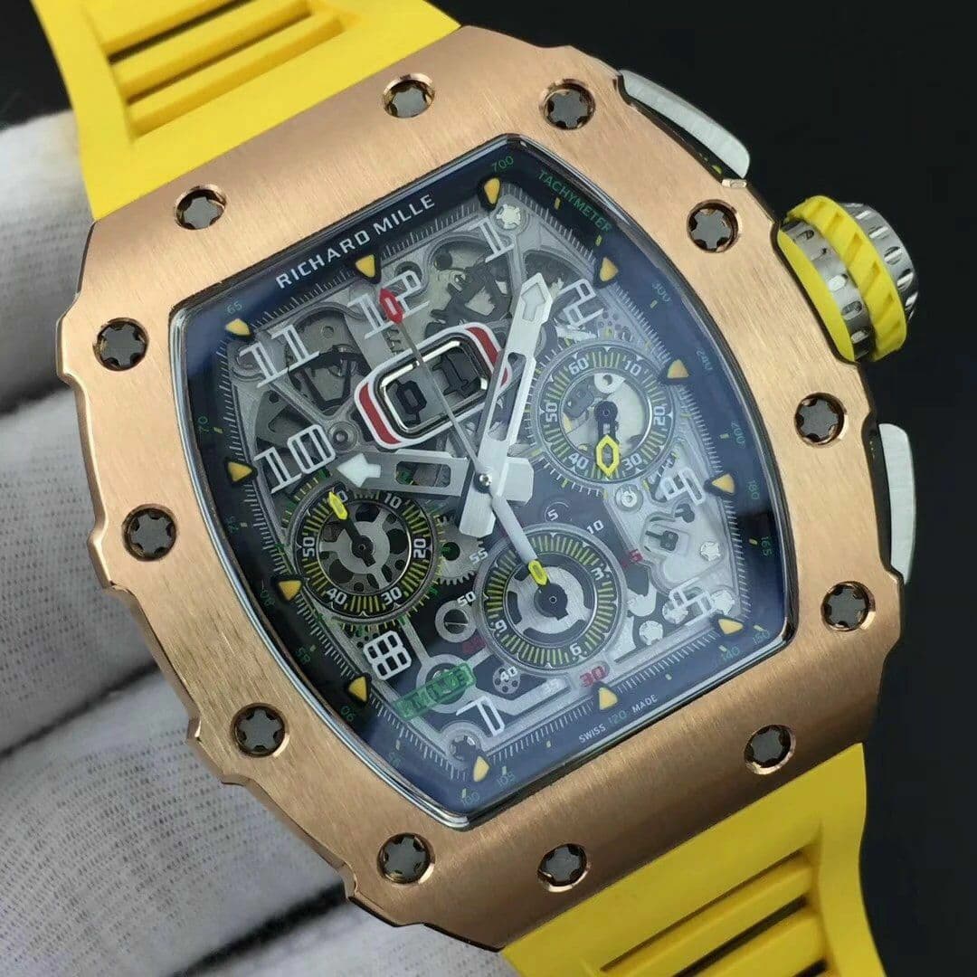 RM011 RG Chrono KVF 1:1 Best Edition Crystal Dial Black on Yellow Rubber Strap A7750 V3 RM011 RG Chrono KVF 1:1 Best Edition Crystal Dial Black on Yellow Rubber Strap A7750 V3
