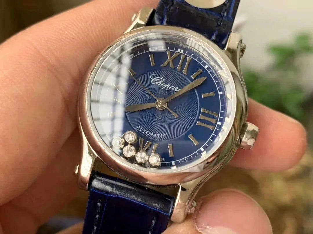 Happy Sport 36mm SS OXF 1:1 Best Edition Diamonds Bezel Blue Dial on Blue Leather Strap A2892 Happy Sport 36mm SS OXF 1:1 Best Edition Diamonds Bezel Blue Dial on Blue Leather Strap A2892