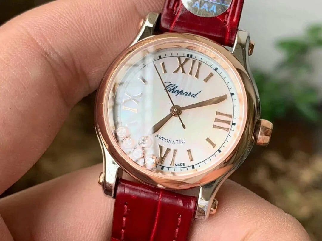 Happy Sport 36mm SS OXF 1:1 Best Edition Pink Dial Diamonds RG Bezel on Red Leather Strap A2892 Happy Sport 36mm SS OXF 1:1 Best Edition Pink Dial Diamonds RG Bezel on Red Leather Strap A2892