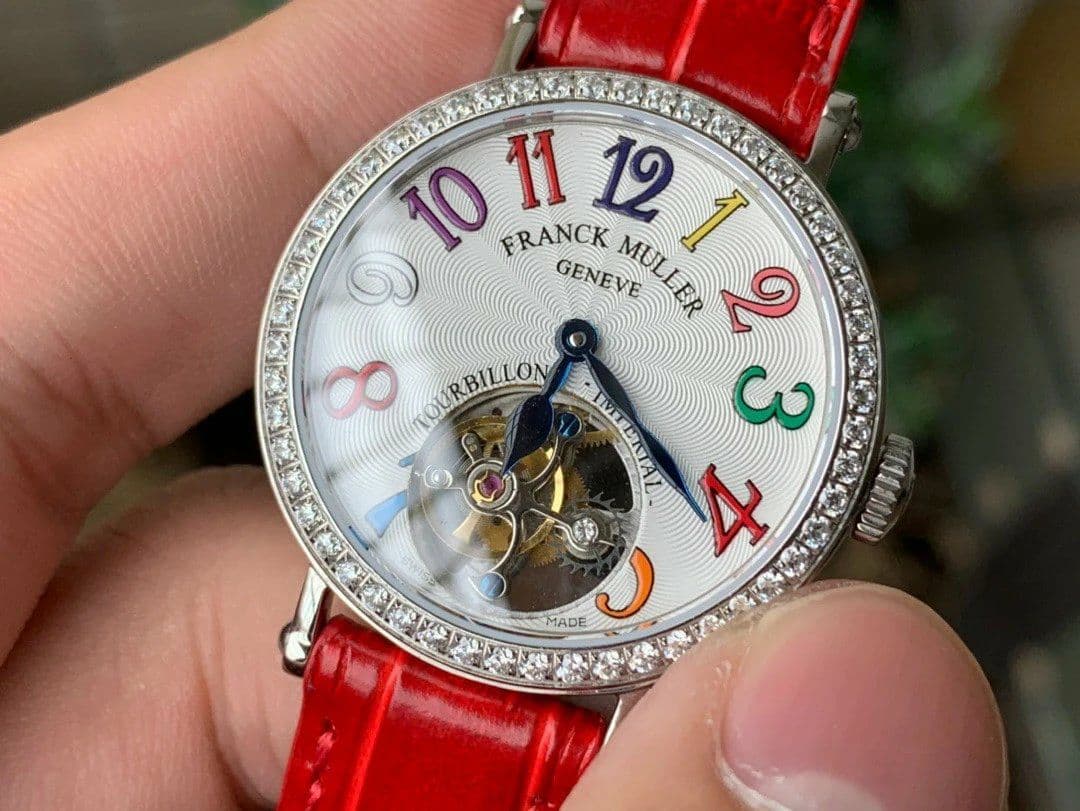 Color Dreams Tourbillon SS Diamond Bezel Arabic Numerals Markers on Red Croco Leather Strap Color Dreams Tourbillon SS Diamond Bezel Arabic Numerals Markers on Red Croco Leather Strap