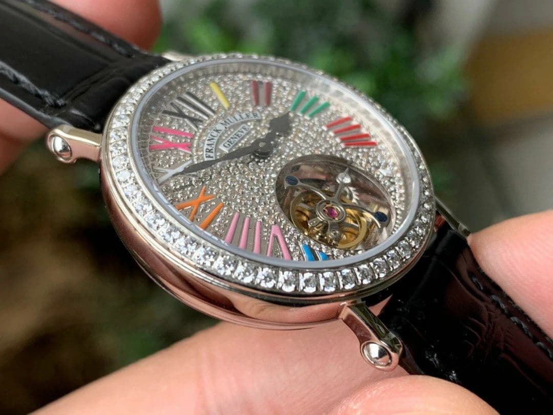 Color Dreams Tourbillon SS Diamond Roman Numerals Markers on Black Croco Leather Strap Color Dreams Tourbillon SS Diamond Roman Numerals Markers on Black Croco Leather Strap