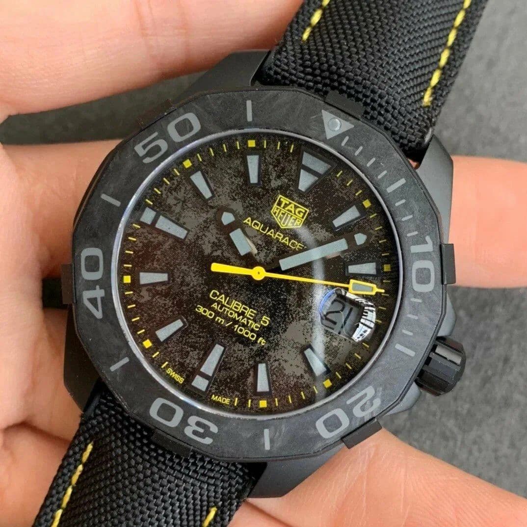 Aquaracer Calibre 5 Yellow Carbon TBF 1:1 Best Edition Carbon Dial on Nylon Strap A2824 Aquaracer Calibre 5 Yellow Carbon TBF 1:1 Best Edition Carbon Dial on Nylon Strap A2824