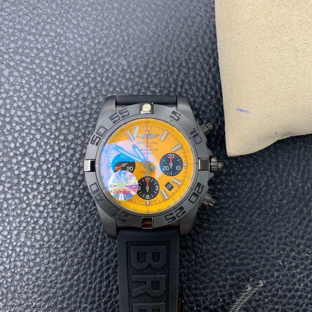 Chronomat 44mm Blacksteel GF 1:1 Special Edition Yellow Dial on Black Rubber Strap Chronomat 44mm Blacksteel GF 1:1 Special Edition Yellow Dial on Black Rubber Strap