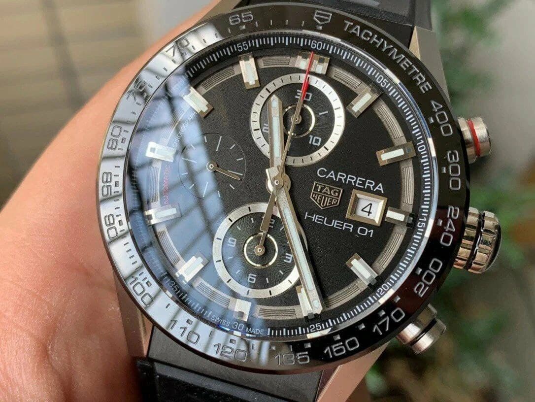 Calibre Heuer 01 Chrono SS XF 1:1 Best Edition Black Dial on Black Rubber Strap Calibre Heuer 01 Chrono SS XF 1:1 Best Edition Black Dial on Black Rubber Strap