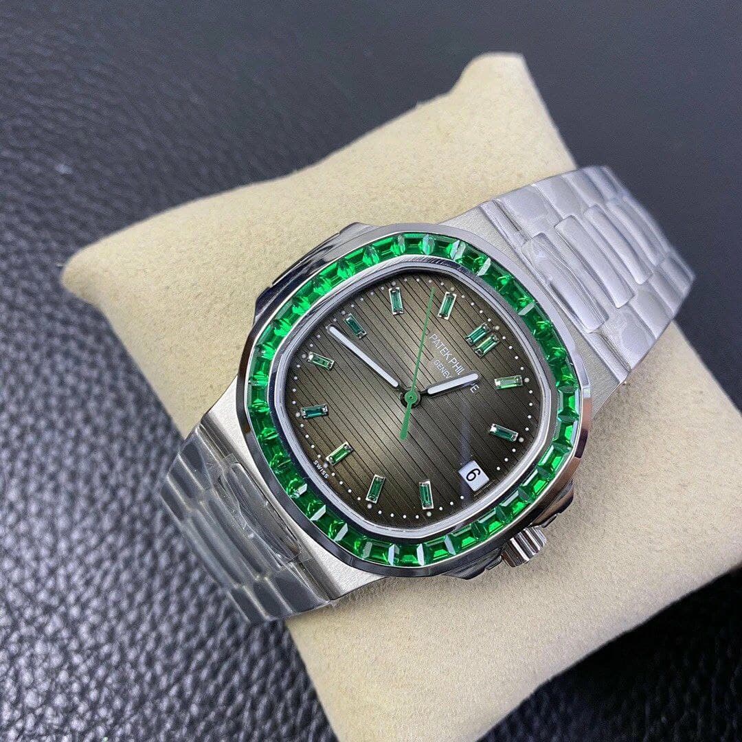 Nautilus Jumbo 5711 PF 1:1 Best Edition Brown Textured Dial Diamonds Bezel on SS Bracelet A324 Nautilus Jumbo 5711 PF 1:1 Best Edition Brown Textured Dial Diamonds Bezel on SS Bracelet A324