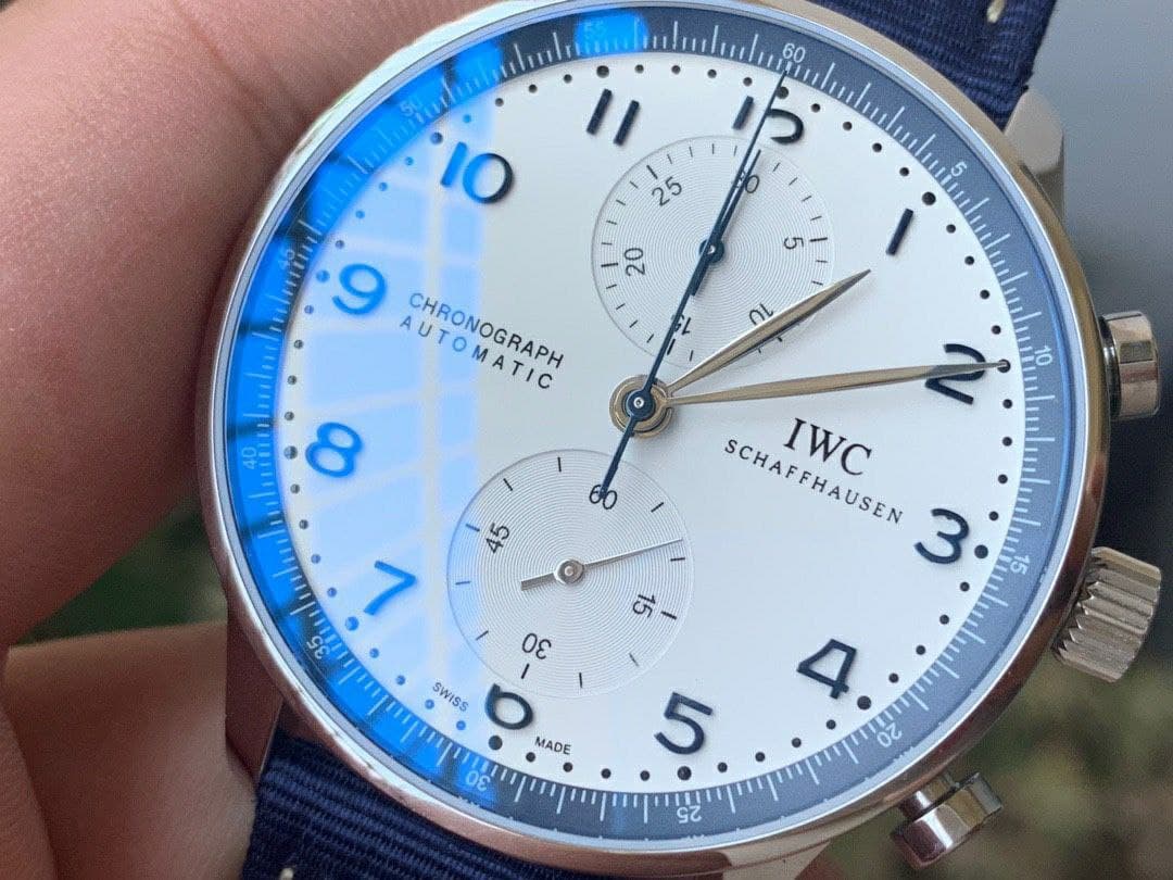 Portugieser Chronograph 'Bucherer Edition1:1 Best Edition White/Blue on Blue Nylon Strap A7750 (Slim Movement) Portugieser Chronograph 'Bucherer Edition1:1 Best Edition White/Blue on Blue Nylon Strap A7750 (Slim Movement)