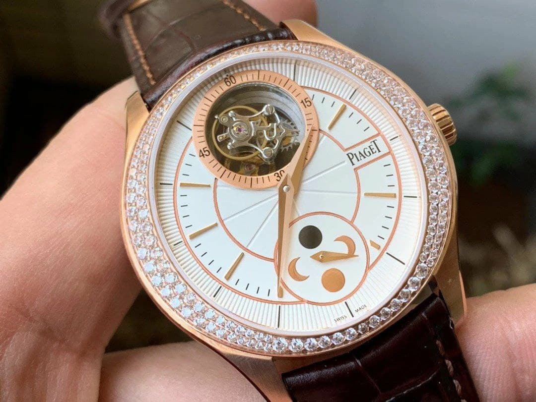 Piaget Gouverneur Tourbillon RG OXF Best Edition White Dial Diamonds Bezel on Brown Leather Strap Piaget Gouverneur Tourbillon RG OXF Best Edition White Dial Diamonds Bezel on Brown Leather Strap