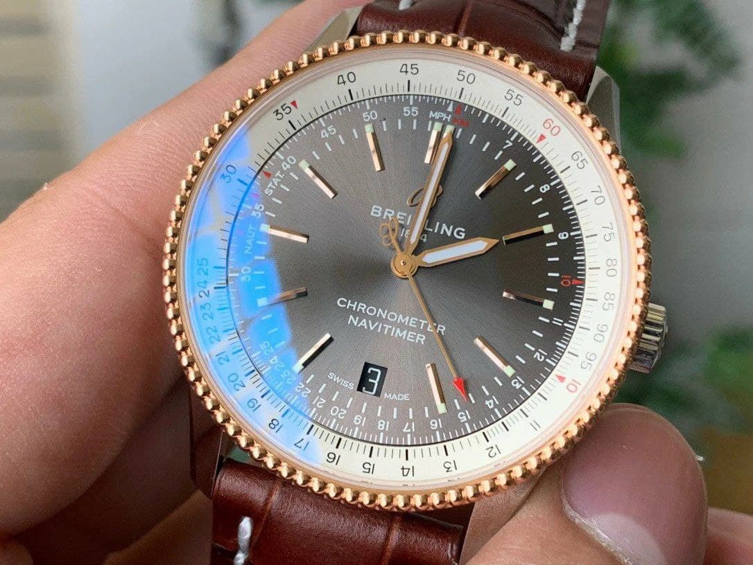 Navitimer 1 SS 41mm V7F 1:1 Best Edition RG Bezel Gray Dial on Brown Leather Strap Navitimer 1 SS 41mm V7F 1:1 Best Edition RG Bezel Gray Dial on Brown Leather Strap