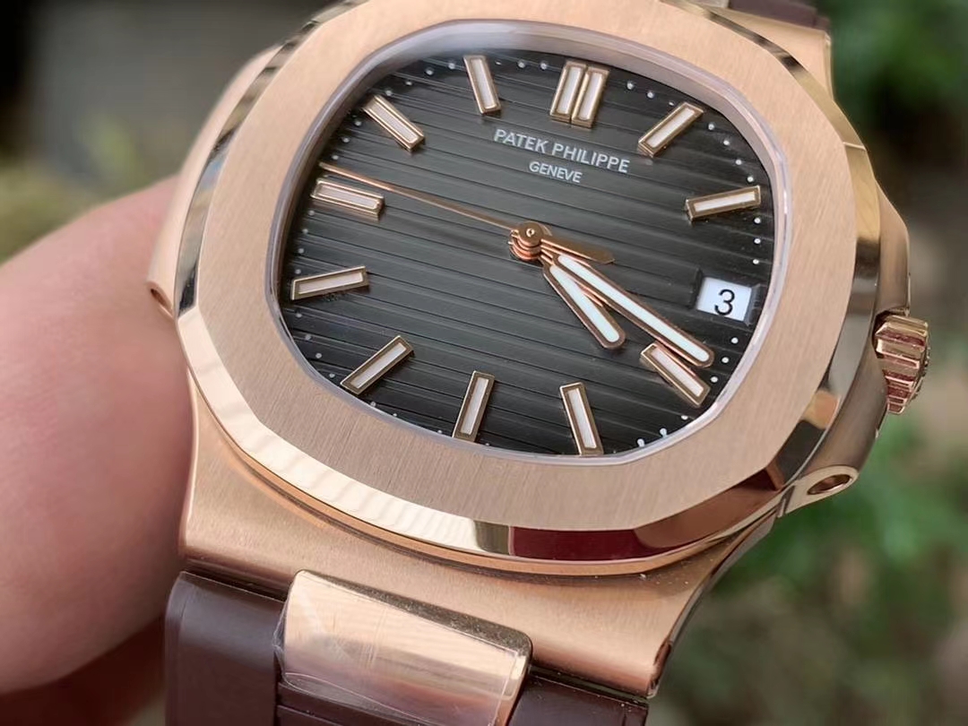 NAUTILUS 5711 RG GRF 1:1 BEST EDITION GRAY TEXTURED DIAL ON BROWN LEATHER STRAP 324CS