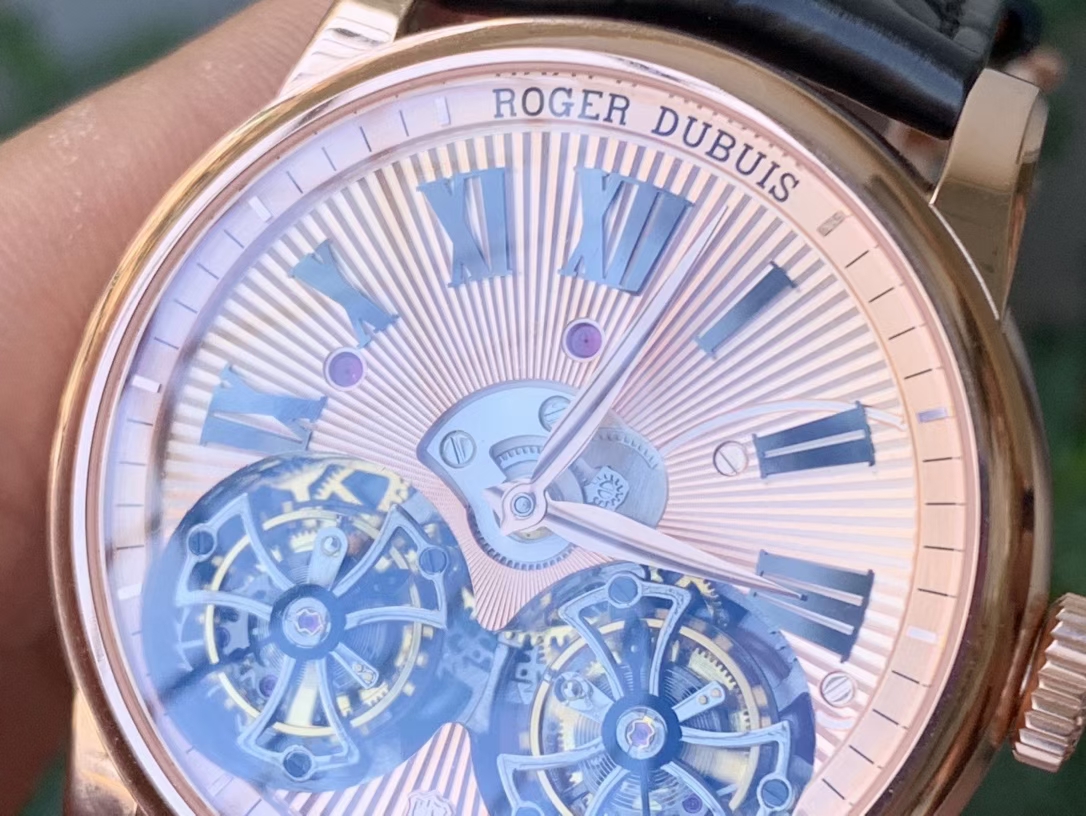 HOMMAGE DOUBLE FLYING TOURBILLON RG JBF GOLD DIAL ON BLACK CROCO LEATHER STRAP