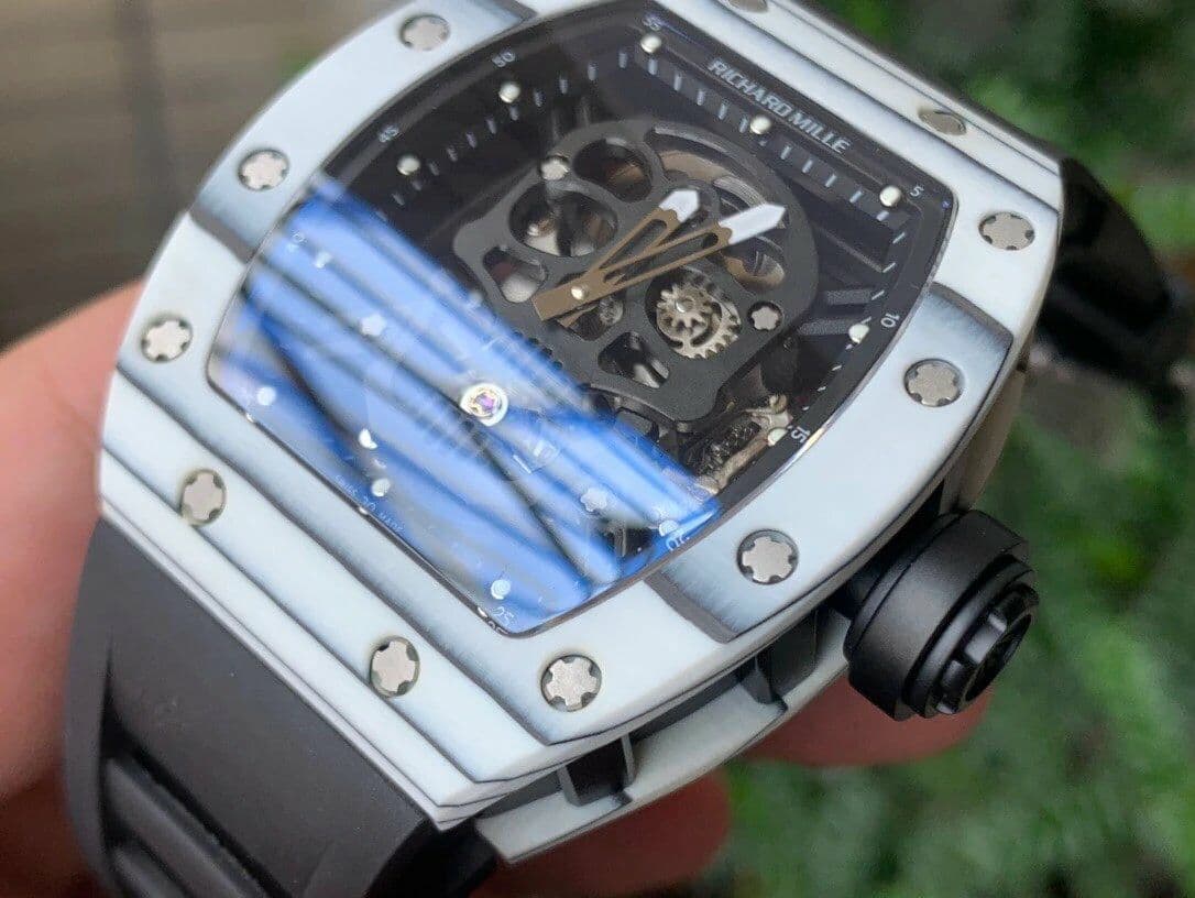 RM052-01 Tourbillon PVD White Bezel JBF Best Edition Skeleton Dial on Black Rubber Strap