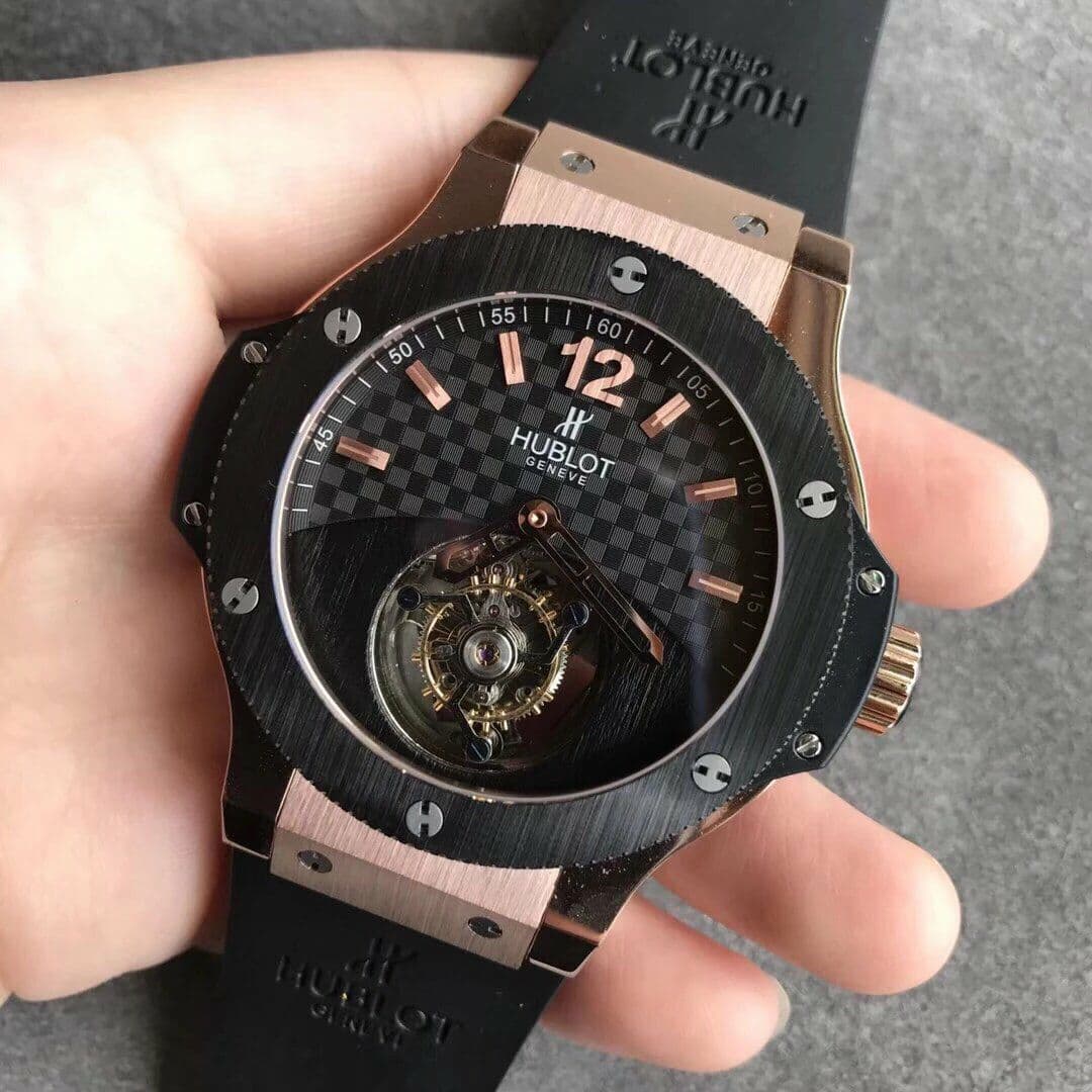 Big Bang Tourbillon Automatic PVD Black Gold Textured Dial on Black Rubber Strap