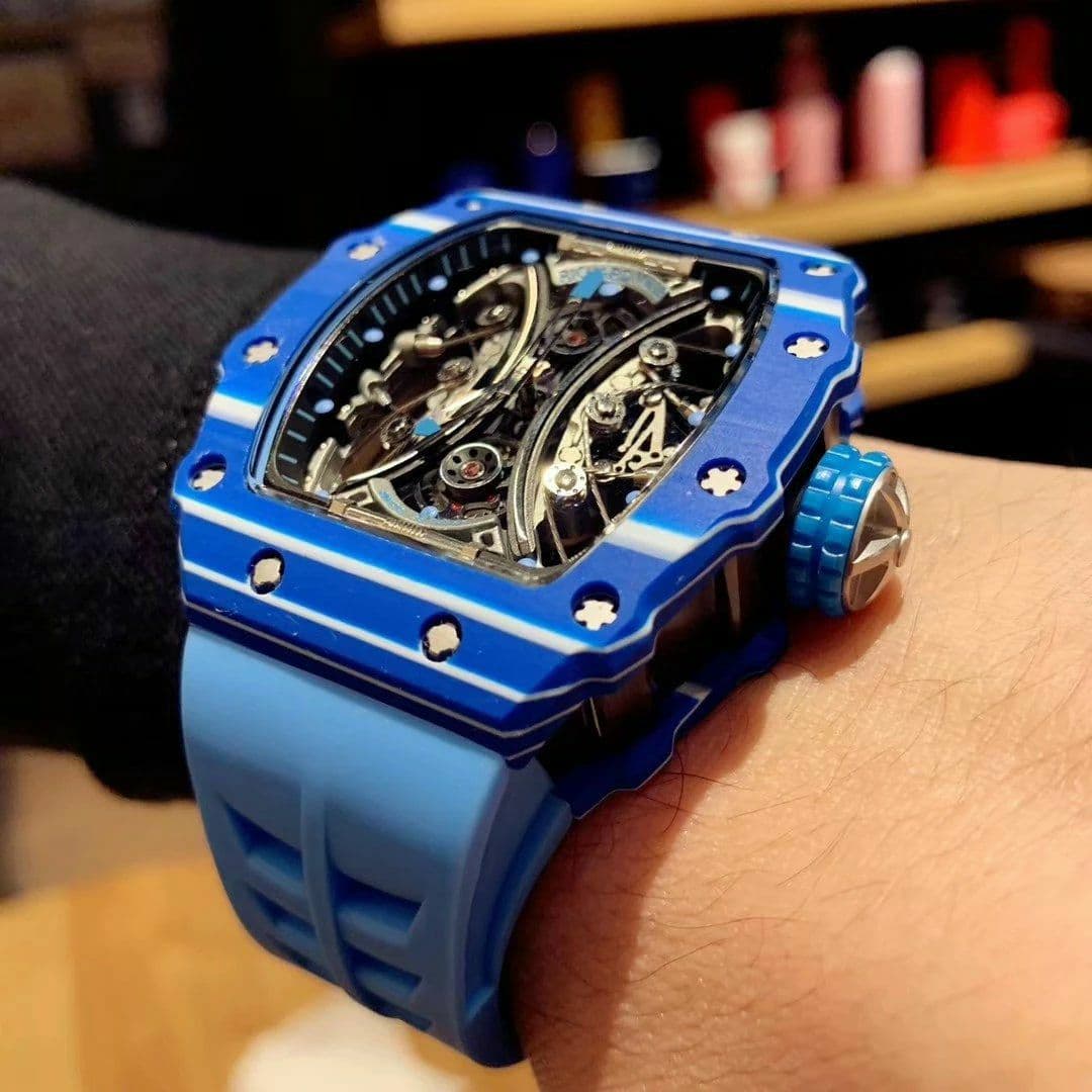 RM 53-01 Real Tourbillon Pablo Mac Donough Blue V9F Best Edition on Blue Rubber Strap