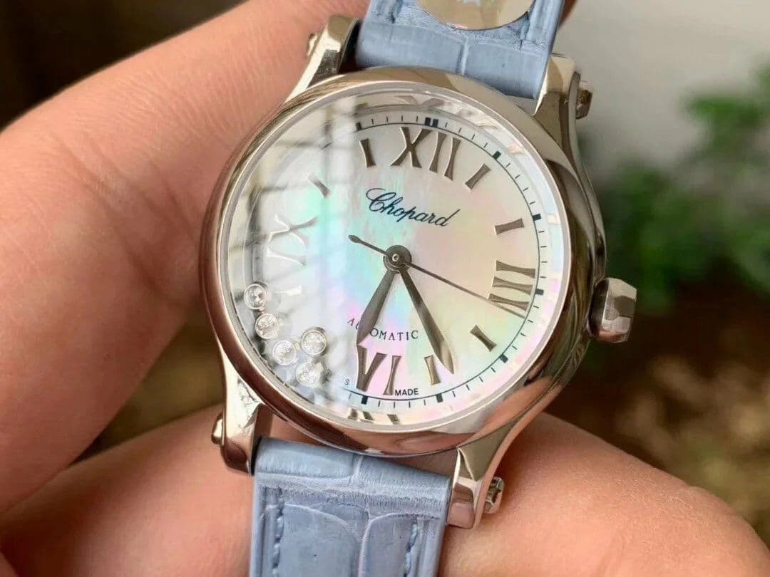Happy Sport Automatic SS 30mm YF 1:1 Best Edition White Dial on Light Blue Leather Starp A2892