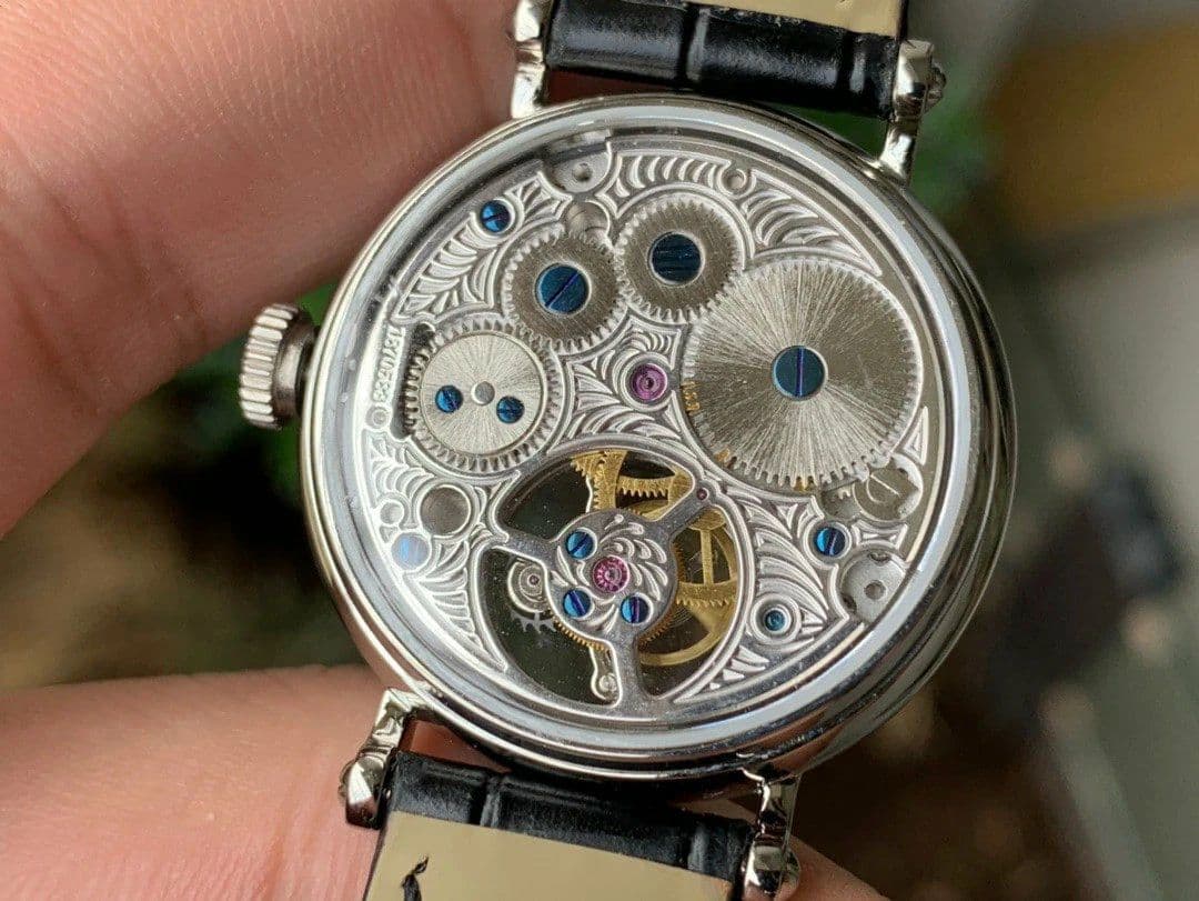 Color Dreams Tourbillon SS Diamond Roman Numerals Markers on Black Croco Leather Strap