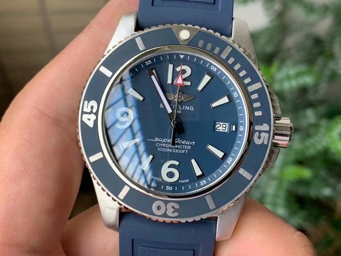 Superocean Automatic 44 TF 1:1 Best Edition Blue Dial Blue Bezel on Blue Rubber Strap A2824