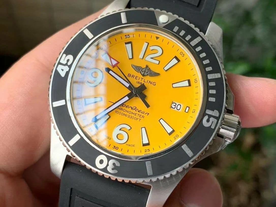 Superocean Automatic 44 TF 1:1 Best Edition Yellow Dial Black Bezel on Black Rubber Strap A2824