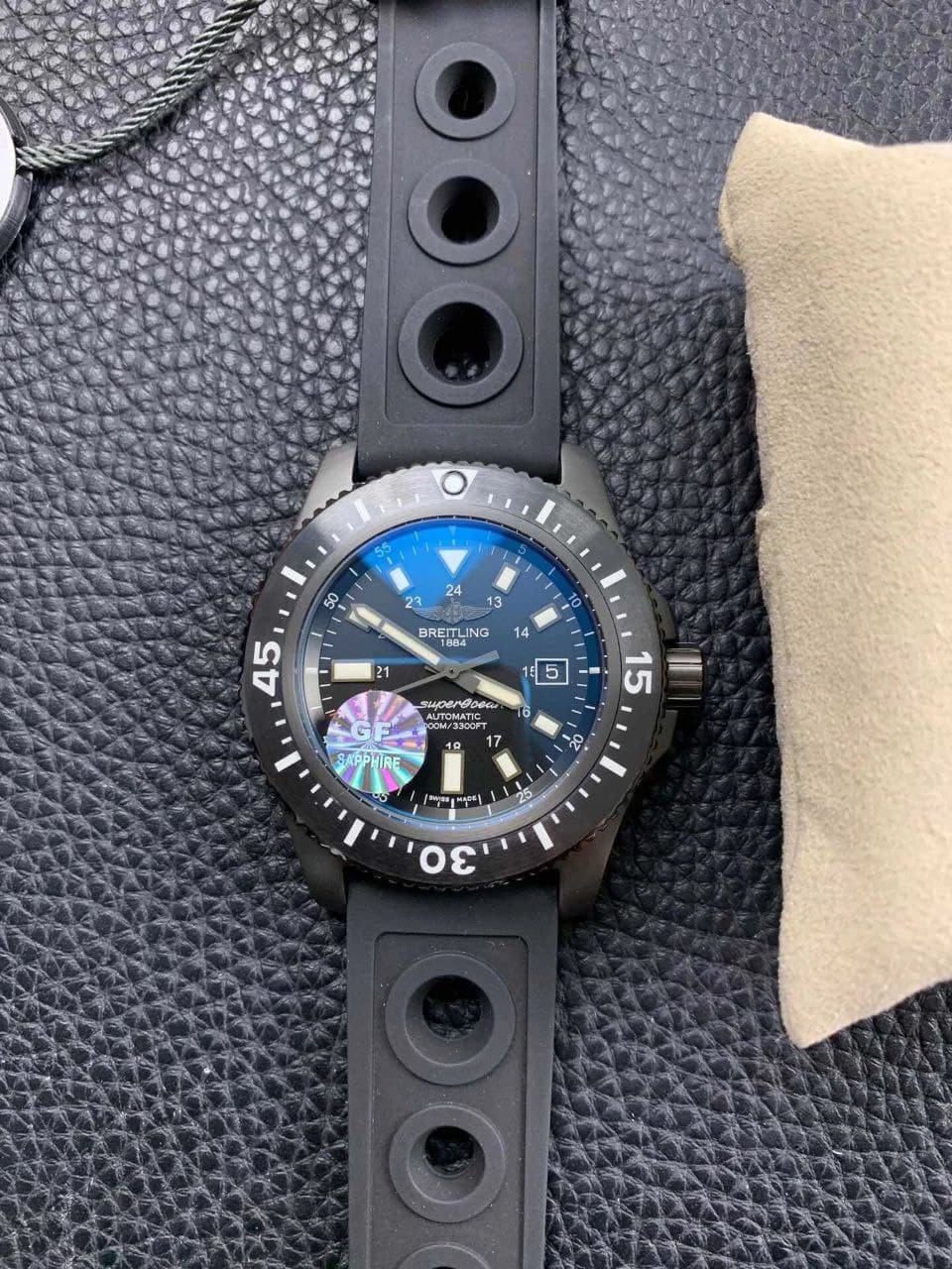 Superocean 44mm Special PVD 1:1 Best Edition Black Dial on Black Rubber Strap
