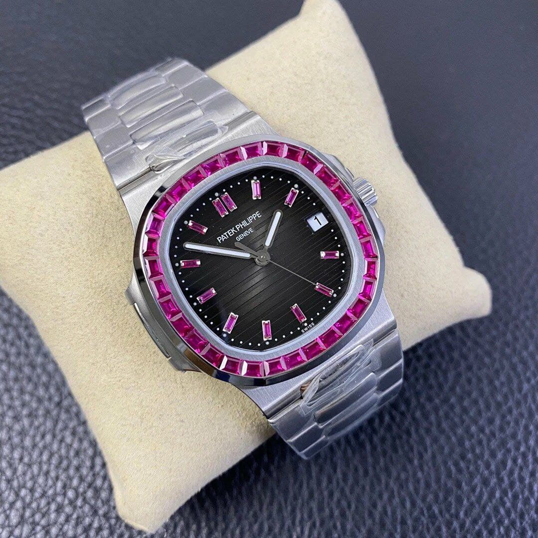 Nautilus Jumbo 5711 PF 1:1 Best Edition Black Textured Dial Diamonds Bezel on SS Bracelet A324