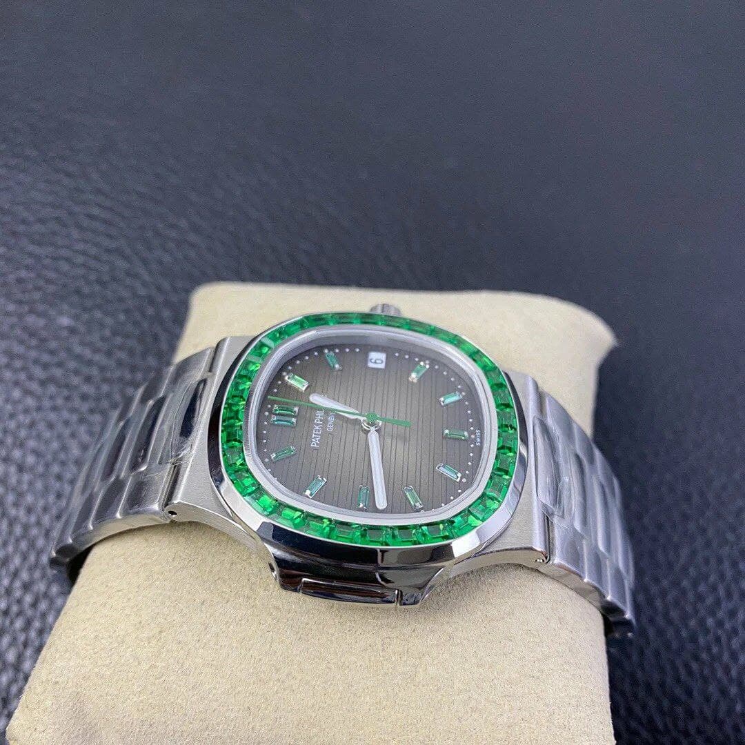 Nautilus Jumbo 5711 PF 1:1 Best Edition Brown Textured Dial Diamonds Bezel on SS Bracelet A324
