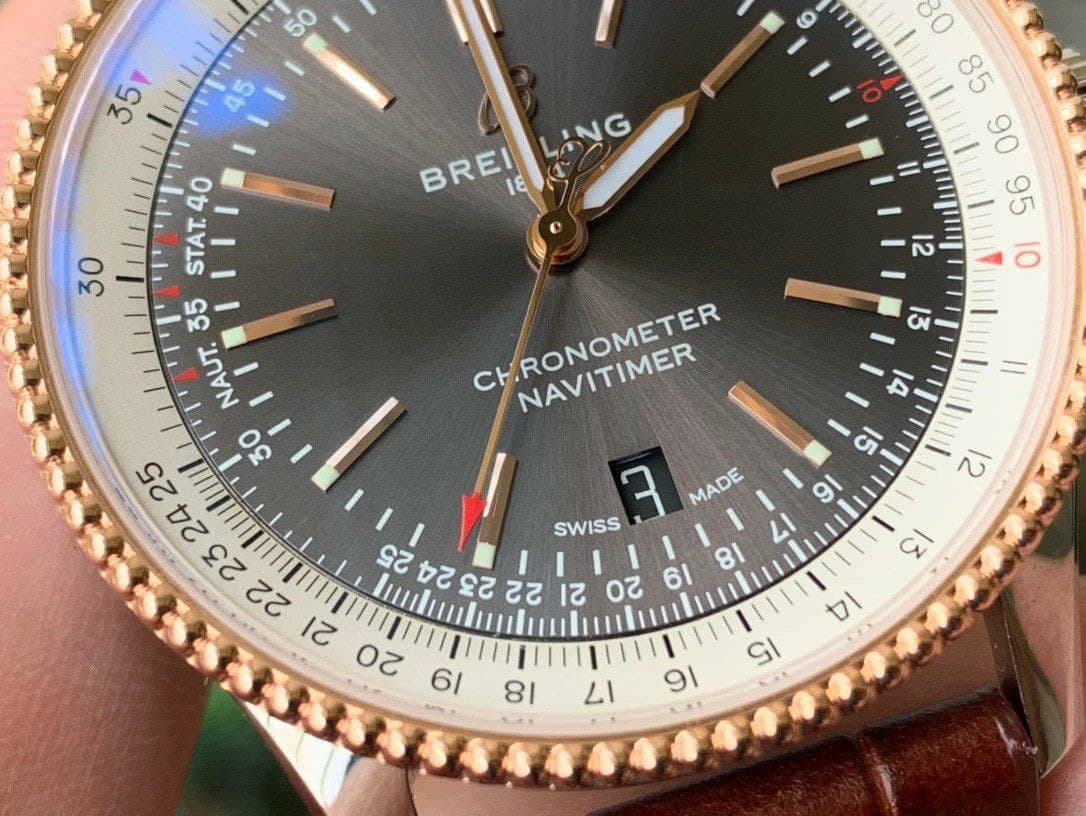 Navitimer 1 SS 41mm V7F 1:1 Best Edition RG Bezel Gray Dial on Brown Leather Strap