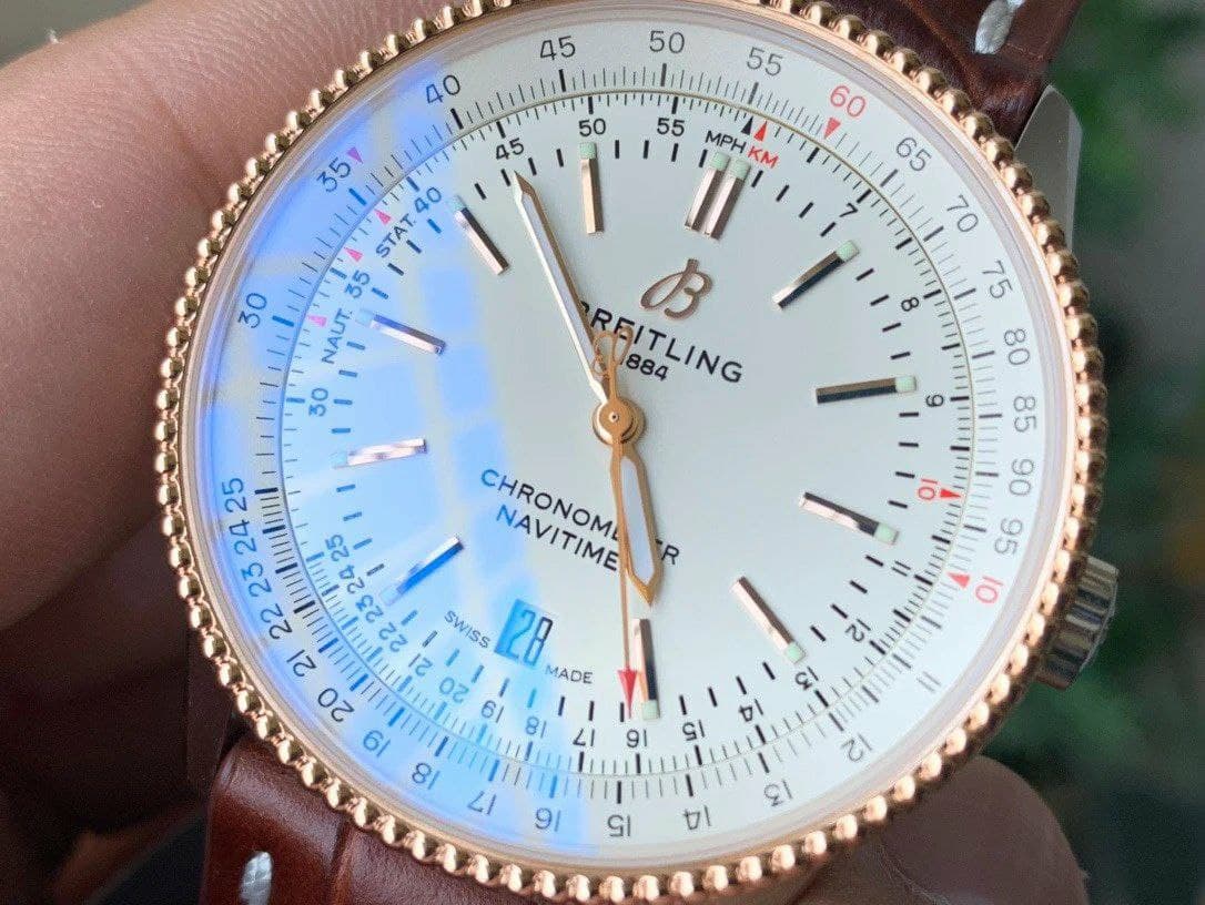 Navitimer 1 SS 41mm V7F 1:1 Best Edition RG Bezel White Dial on Brown Leather Strap