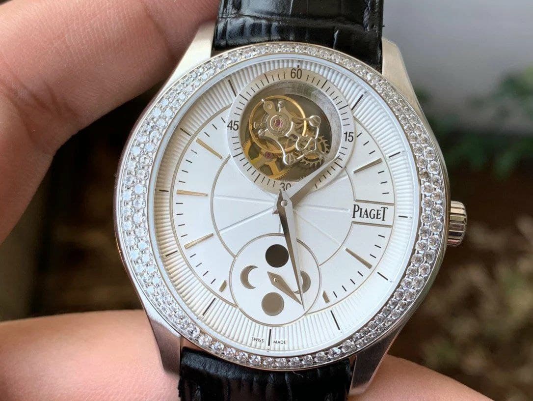 Piaget Gouverneur Tourbillon SS OXF Best Edition White Dial Diamonds Bezel on Brown Leather Strap