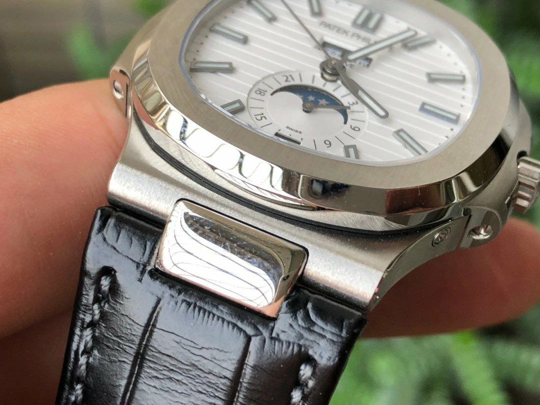 NAUTILUS 5726 COMPLICATED SS 1:1 BEST EDITION BLACK WHITE DIAL ON BLACK LEATHER STRAP A324 NAUTILUS 5726 COMPLICATED SS 1:1 BEST EDITION BLACK WHITE DIAL ON BLACK LEATHER STRAP A324