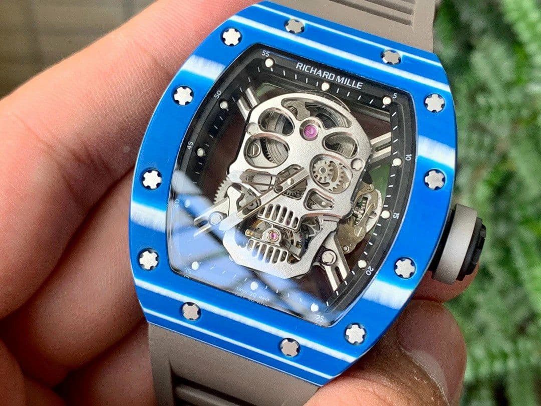 RM052-01 Tourbillon PVD Blue Bezel JBF Best Edition Skeleton Dial on Gray Rubber Strap RM052-01 Tourbillon PVD Blue Bezel JBF Best Edition Skeleton Dial on Gray Rubber Strap