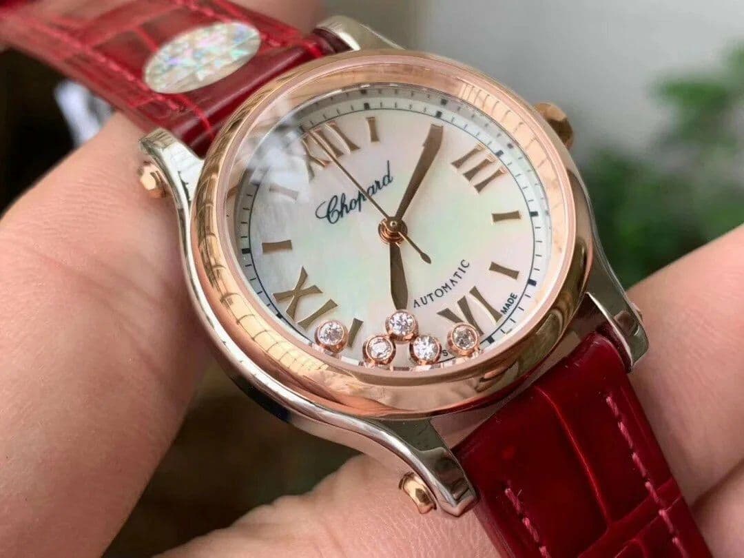 Happy Sport 36mm SS OXF 1:1 Best Edition Pink Dial Diamonds RG Bezel on Red Leather Strap A2892 Happy Sport 36mm SS OXF 1:1 Best Edition Pink Dial Diamonds RG Bezel on Red Leather Strap A2892