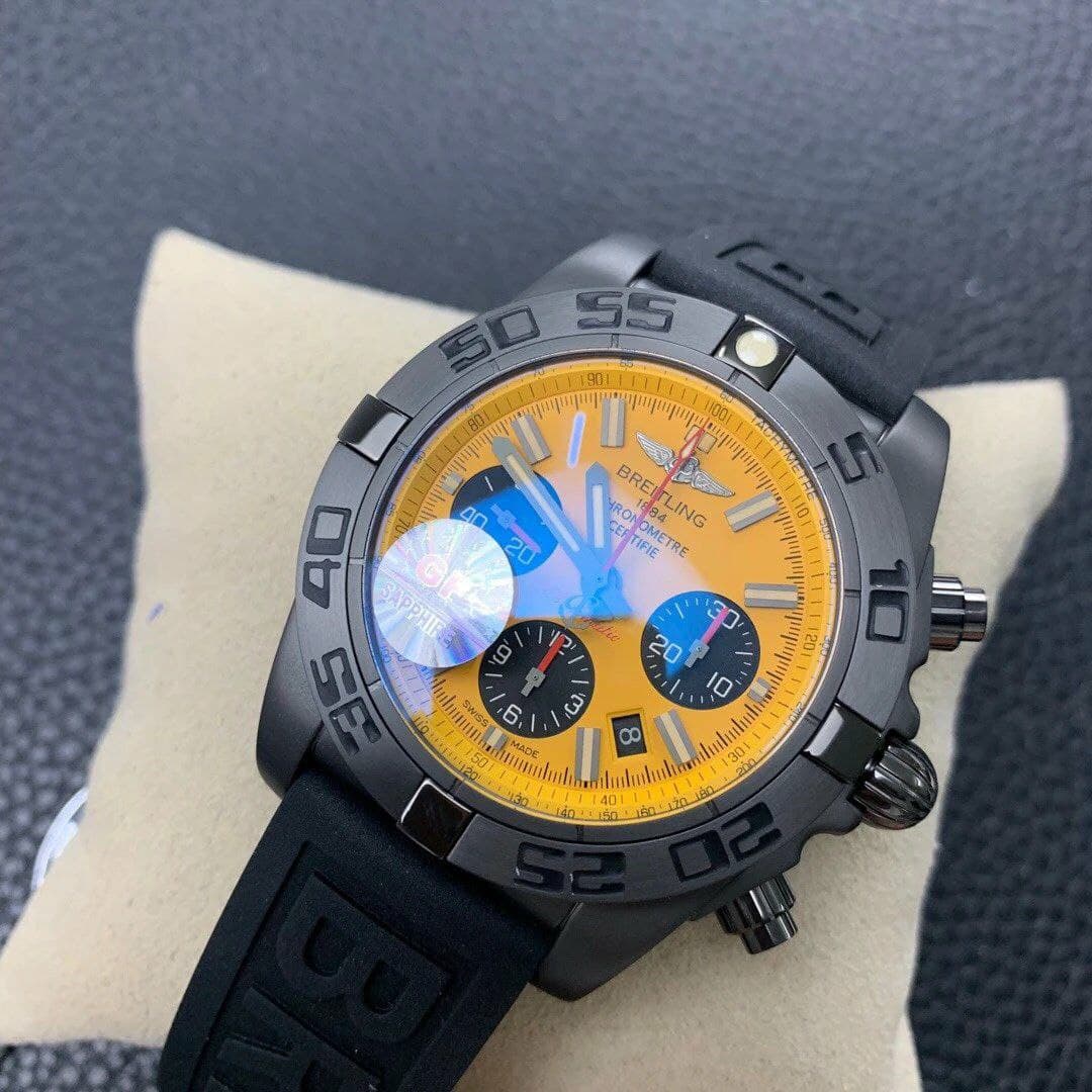 Chronomat 44mm Blacksteel GF 1:1 Special Edition Yellow Dial on Black Rubber Strap Chronomat 44mm Blacksteel GF 1:1 Special Edition Yellow Dial on Black Rubber Strap