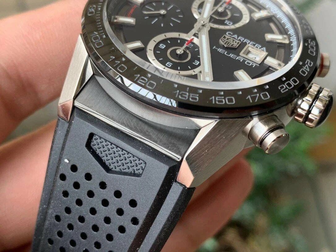 Calibre Heuer 01 Chrono SS XF 1:1 Best Edition Black Dial on Black Rubber Strap Calibre Heuer 01 Chrono SS XF 1:1 Best Edition Black Dial on Black Rubber Strap