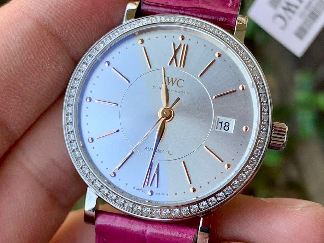 Portofino 37mm SS V7F 1:1 Best Edition White Dial Diamonds Bezel on Pink Leather Portofino 37mm SS V7F 1:1 Best Edition White Dial Diamonds Bezel on Pink Leather