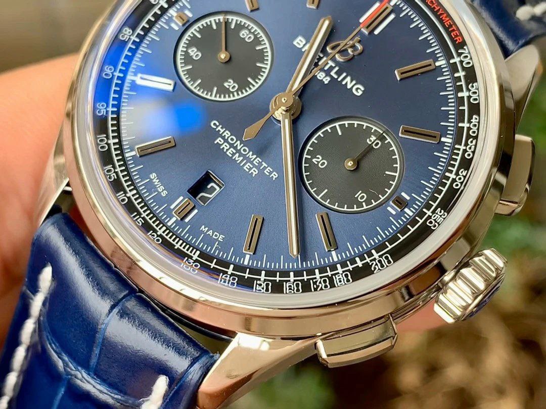 PREMIER B01 CHRONO SS 42MM GF 1:1 BEST EDITION BLUE DIAL ON BLUE LEATHER STRAP