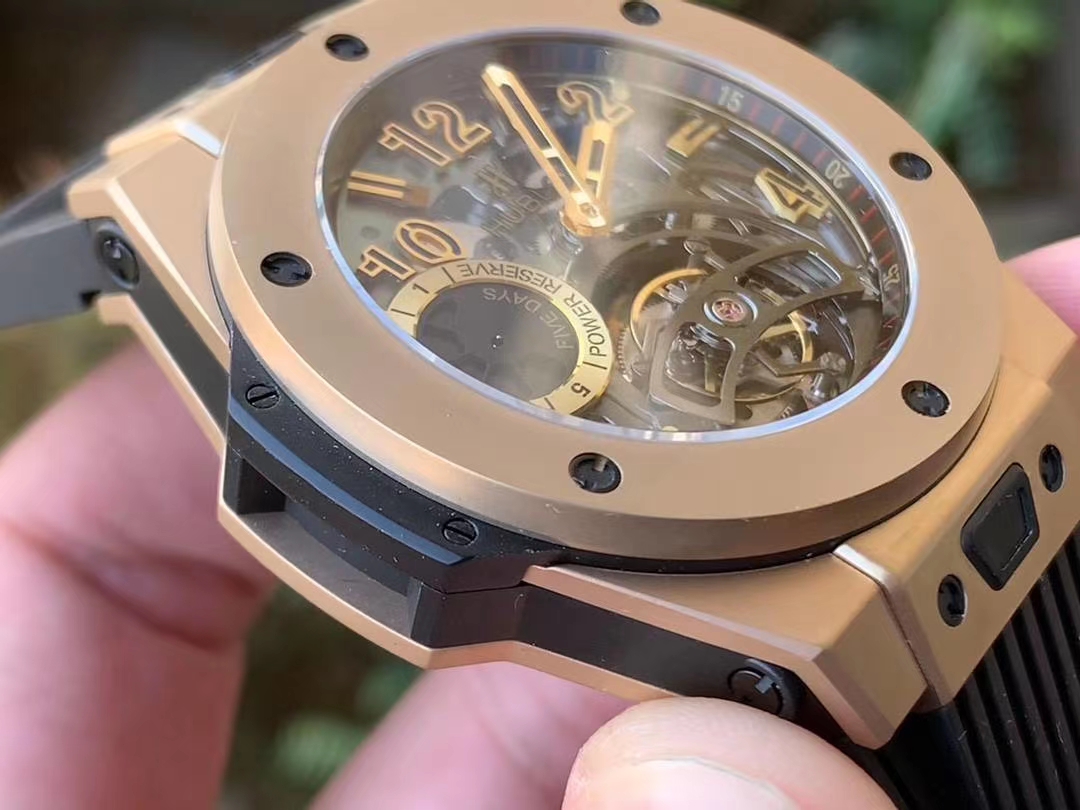 BIG BANG TOURBILLON KING 45MM YG MJF BEST EDITION SKELETON DIAL ON BLACK RUBBER STRAP