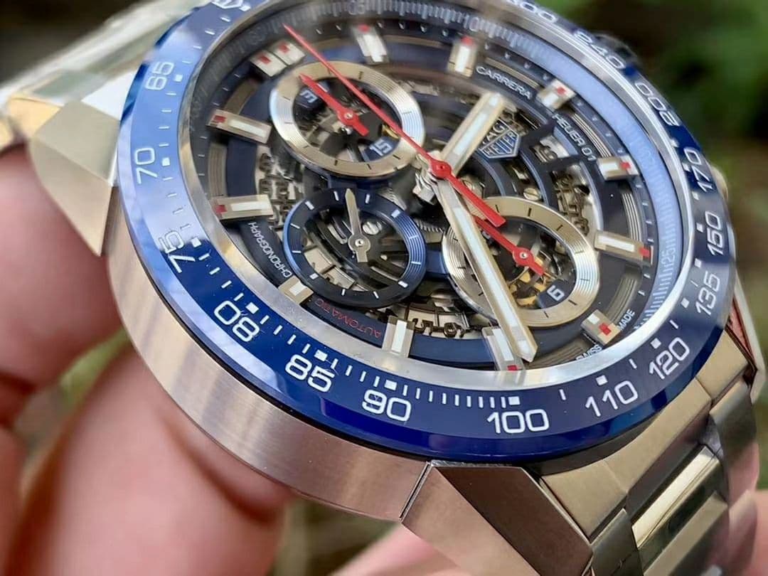 Calibre Heuer 01 Chrono 43mm Blue Ceramic SS XF 1:1 Best Edition Skeleton Dial on SS Bracelet A1887