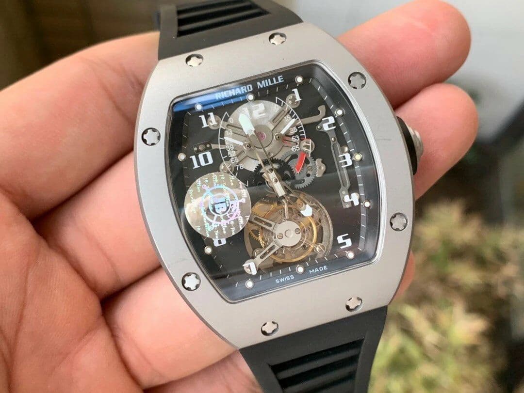 RM001 Tourbillon Brushed SS JBF Best Edition Black Dial on Black Leather Strap