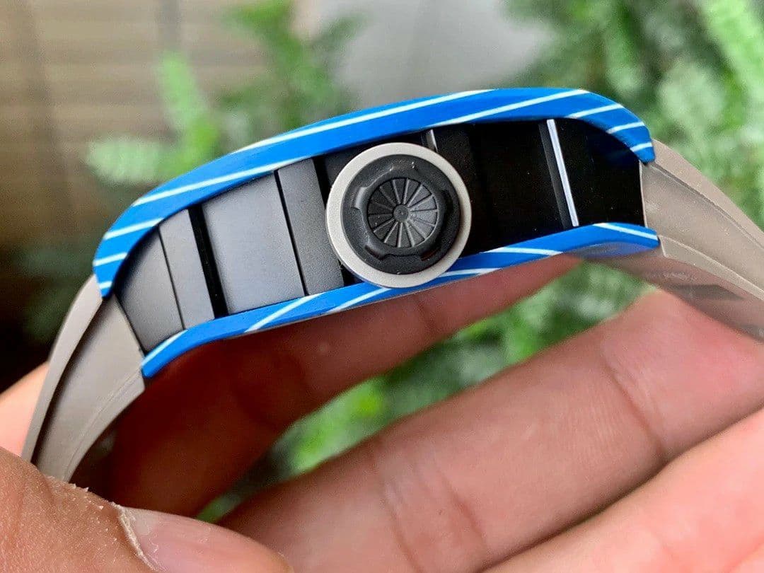 RM052-01 Tourbillon PVD Blue Bezel JBF Best Edition Skeleton Dial on Gray Rubber Strap