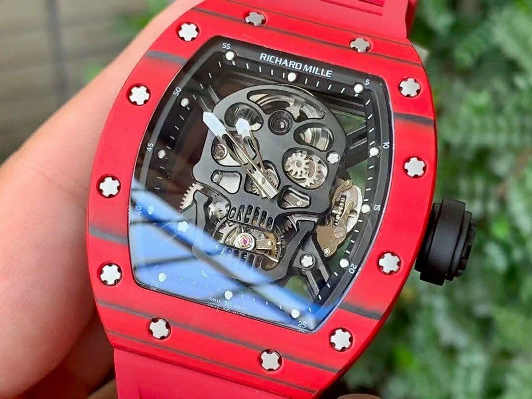 RM052-01 Tourbillon PVD Red Bezel JBF Best Edition Skeleton Dial on Red Rubber Strap