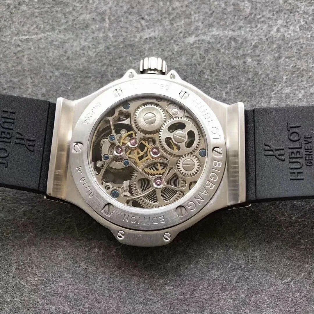 Big Bang Diamond Gold Bezel Skeleton Tourbillon on Black Rubber Strap