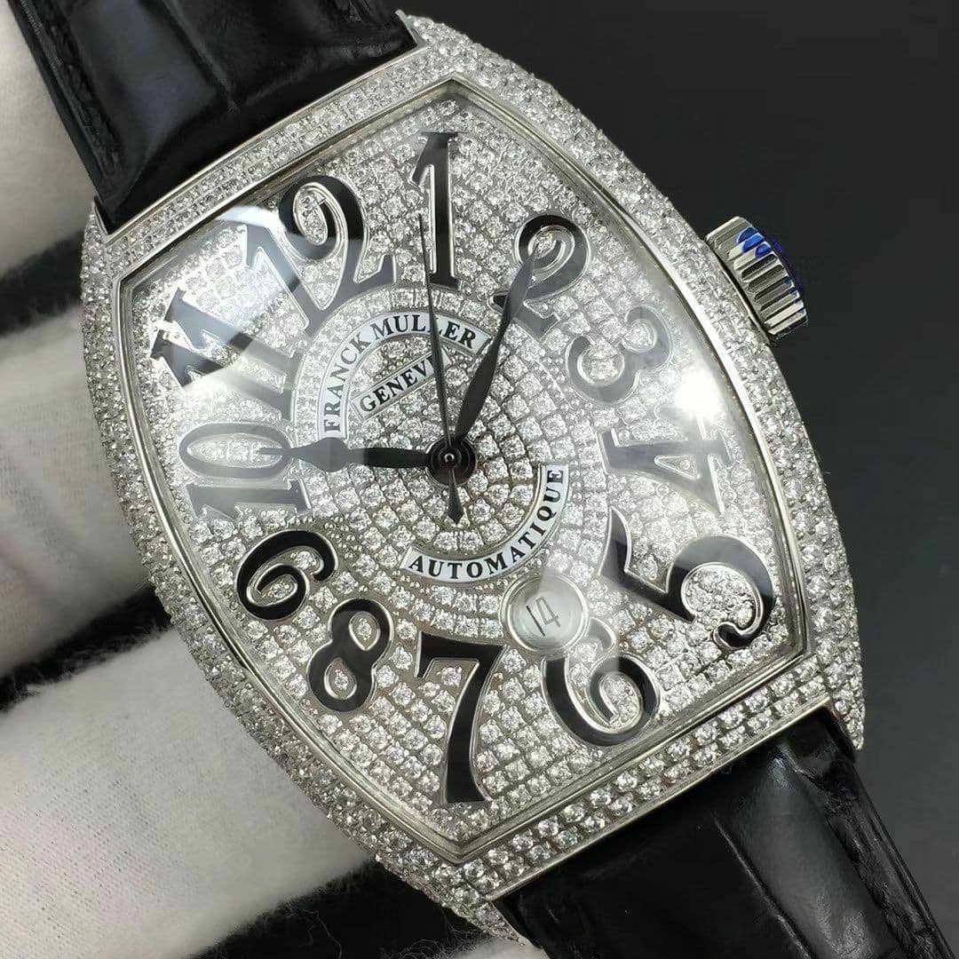 Casablanca RS Full Paved Diamonds White/Black Dial on Black Leather Strap MIYOTA 8215