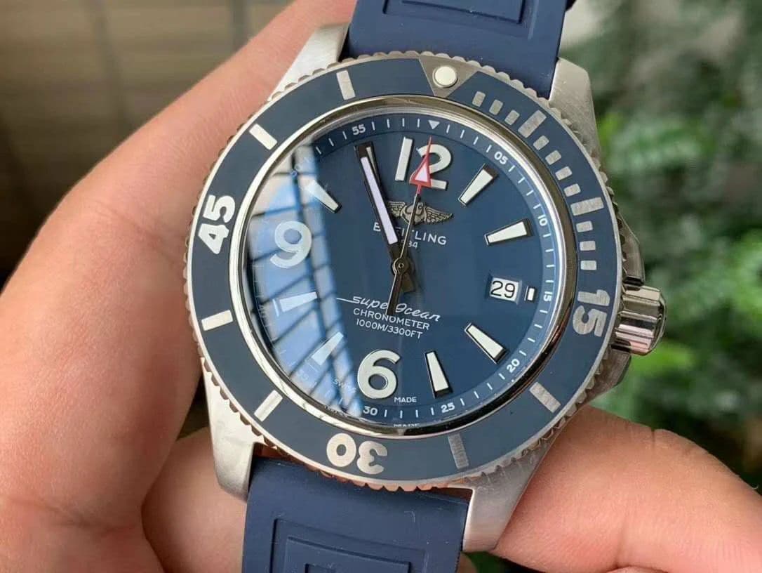 Superocean Automatic 44 TF 1:1 Best Edition Blue Dial Blue Bezel on Blue Rubber Strap A2824