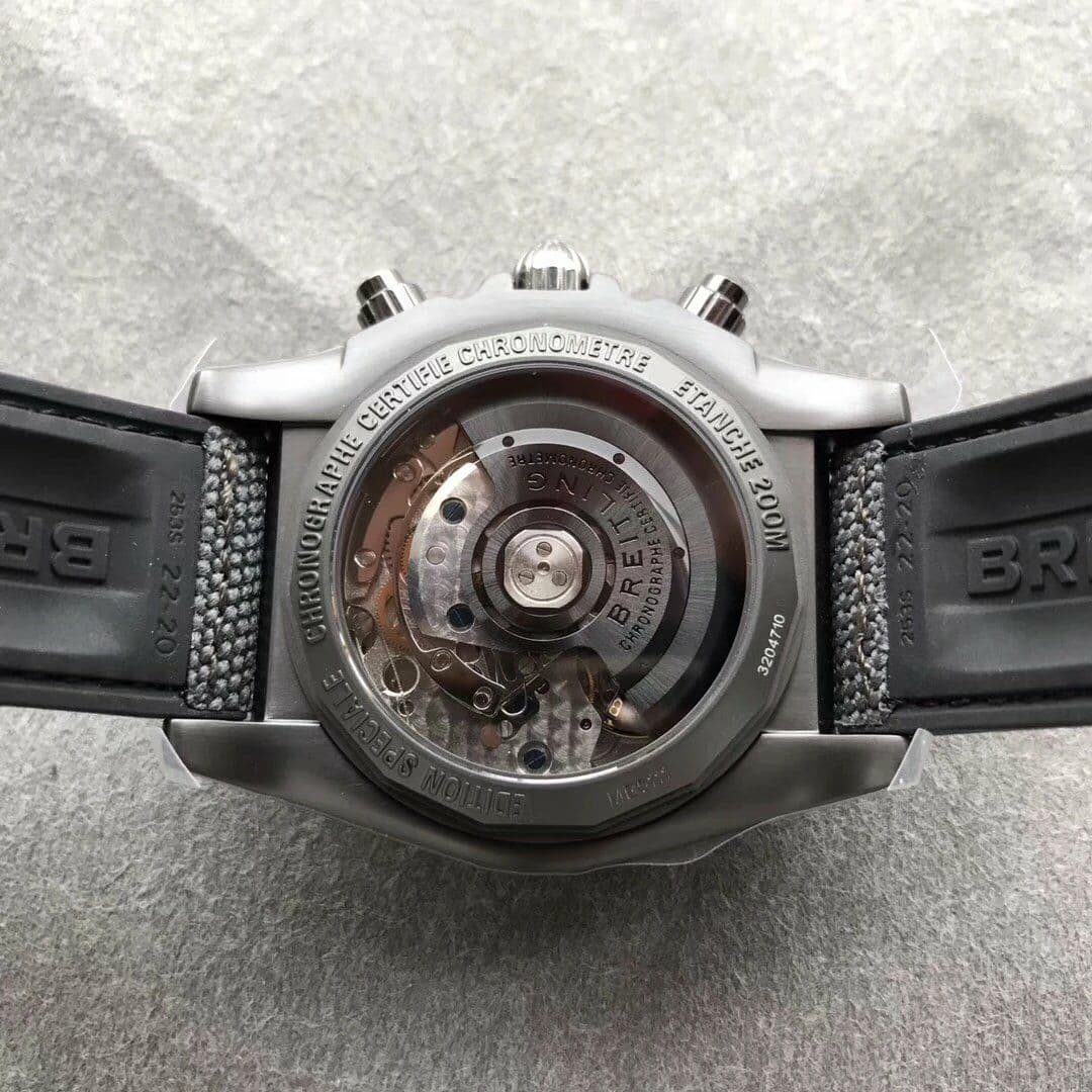 Chronomat 44mm Blacksteel GF 1:1 Special Edition Black Dial on Black Rubber Strap A7750