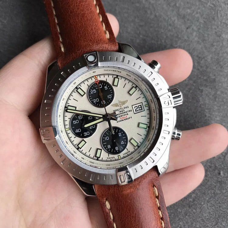 Colt Chronograph 44mm PVD WhiteTextured Dial on Leather Strap A7750