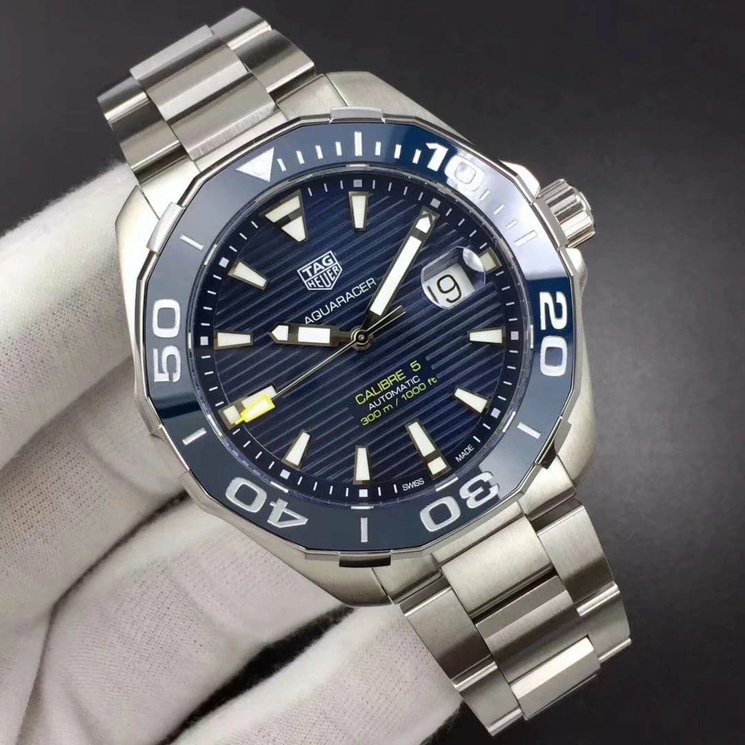 Aquaracer Calibre 5 SS 43mm KOR 1:1 Best Edition Blue Ceramic Bezel Blue Dial on SS Bracelet SW200