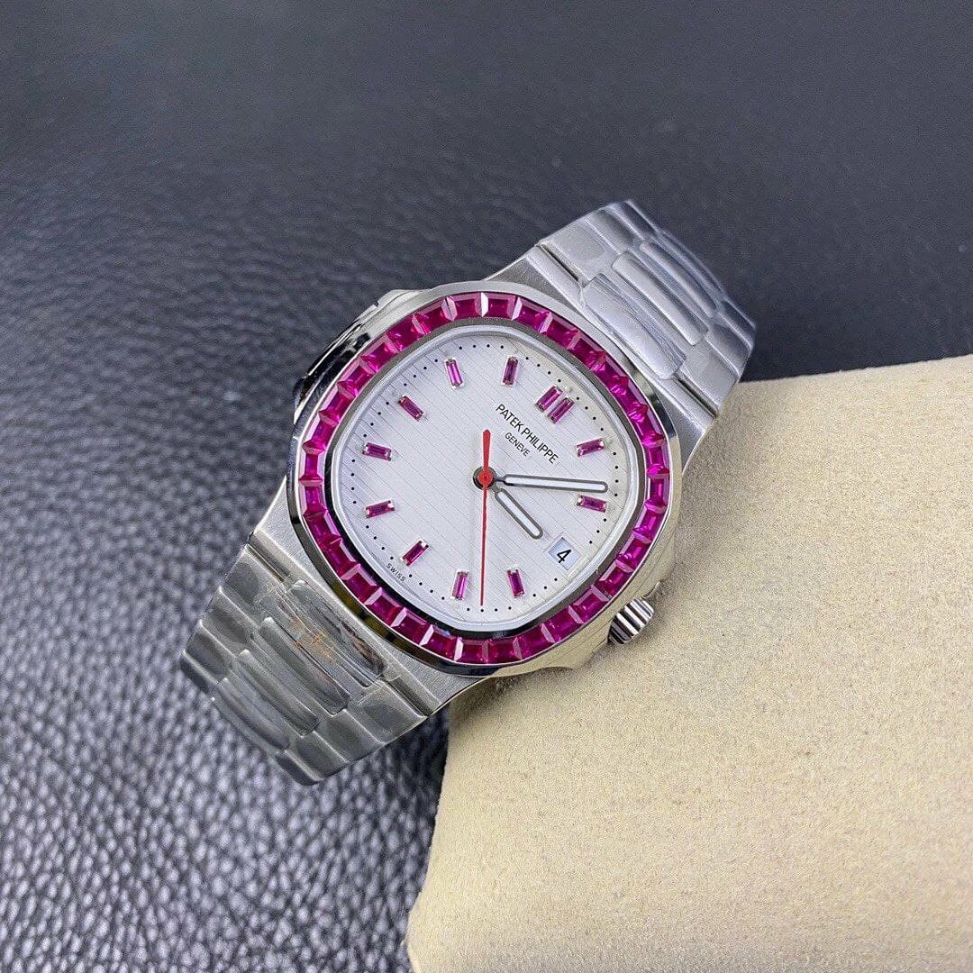 Nautilus Jumbo 5711 PF 1:1 Best Edition White Textured Dial Diamonds Bezel on SS Bracelet A324