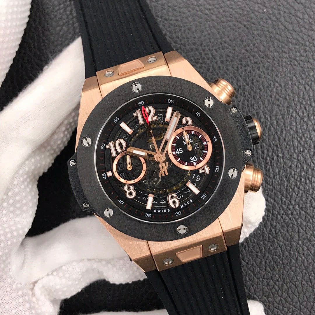 Big Bang Unico 45.5mm SS Gold Bezel Skeletonal Dial on Black Rubber Strap HUB1220 Big Bang Unico 45.5mm SS Gold Bezel Skeletonal Dial on Black Rubber Strap HUB1220